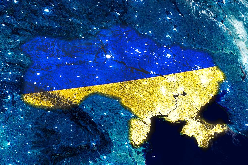 Map of the Ukraine. highligted from space view